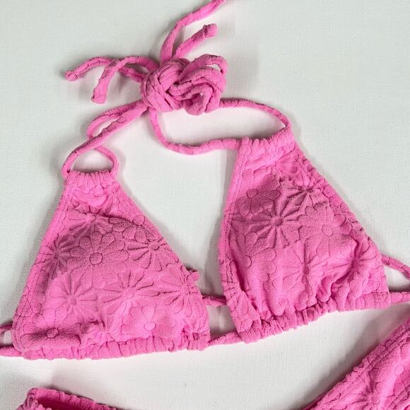 KB KINIS | Cheeky Bikini Set Textured Floral Print Pink Size L - Picture 5 of 11